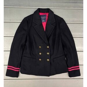 American Eagle Blazer Jacket Womens Small‎ Wool Black Peacoat Pink Quilt Lined